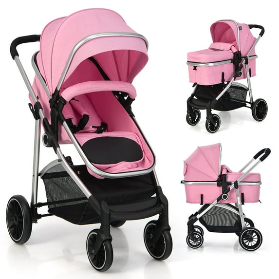 Infans 2 in 1 Convertible Baby Stroller High Landscape Infant Stroller Pink