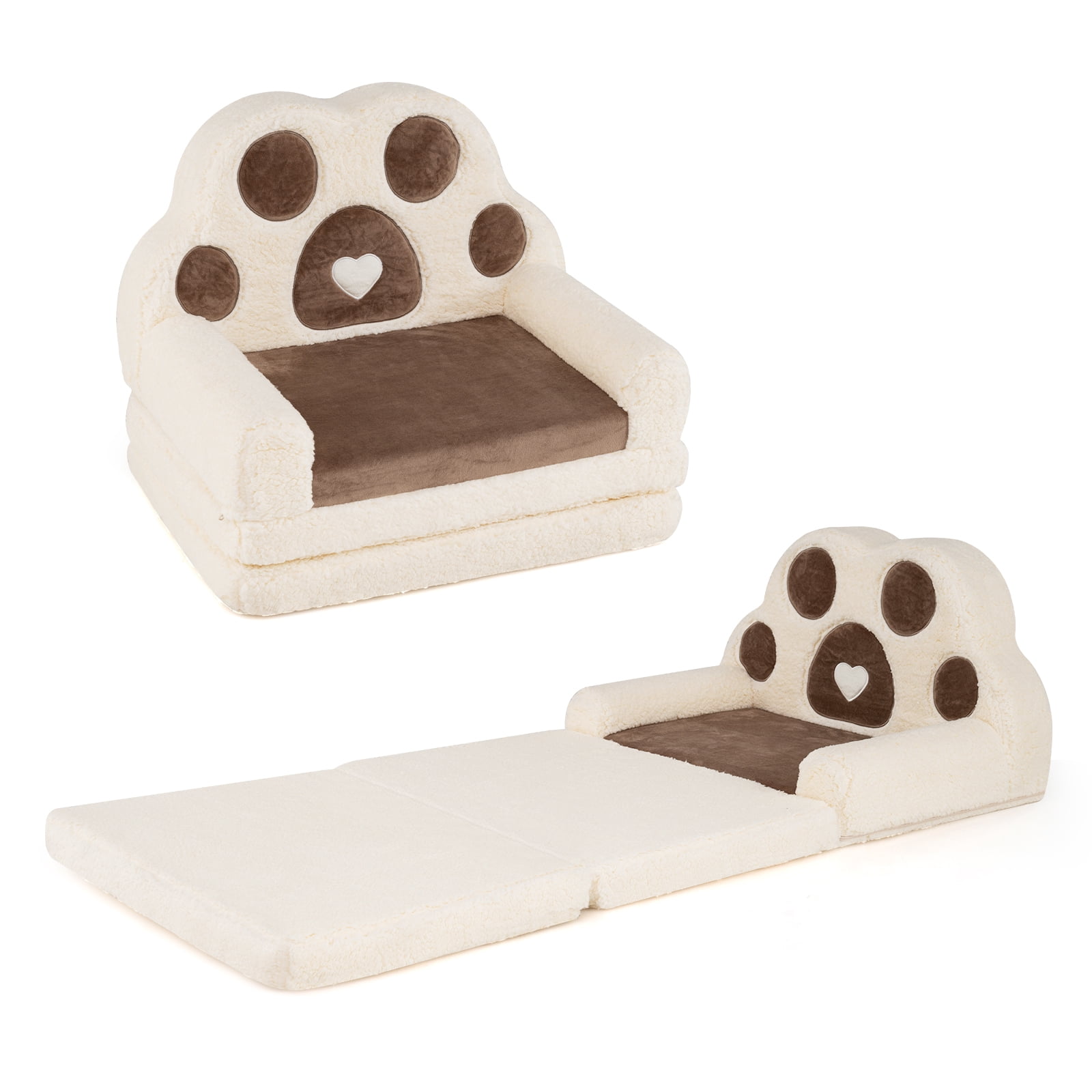 Infans 2-in-1 Convertible Kids Sofa to Lounger w/Removable Cover, Bear's Paw Patterns