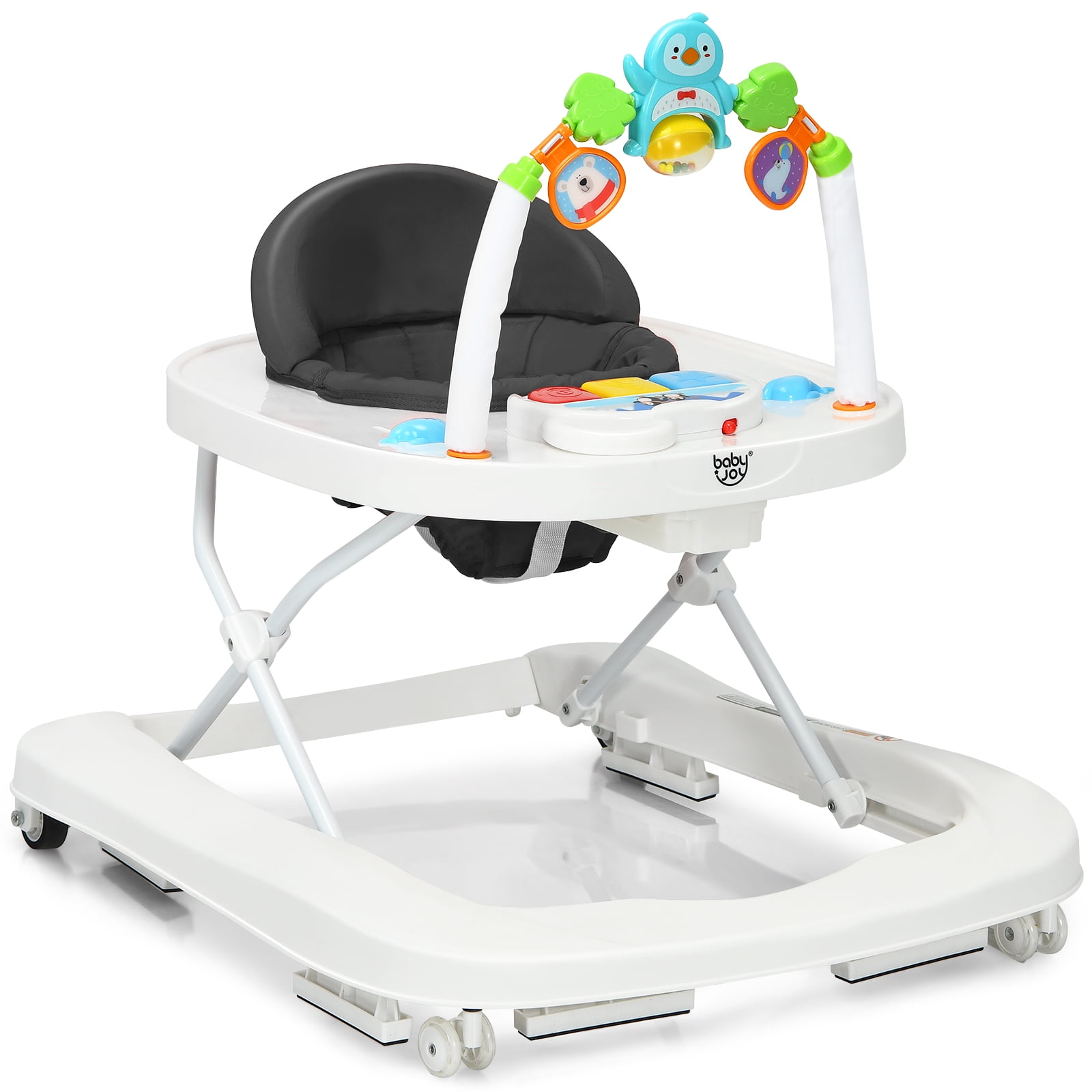 Infans 2in1 Foldable Baby Walker w/ Adjustable Heights & Detachable Toy Tray Grey