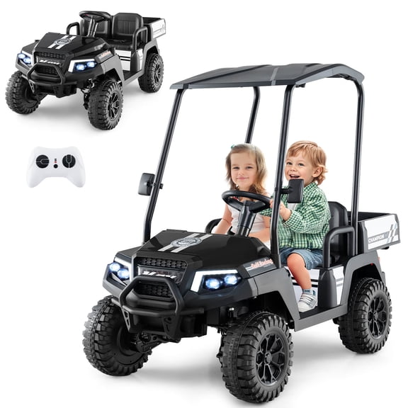 Infans 24V 7AH Kids Golf Cart 4WD 2 Seater Ride on Car w/ Sun Shade & Storage Trunk Black