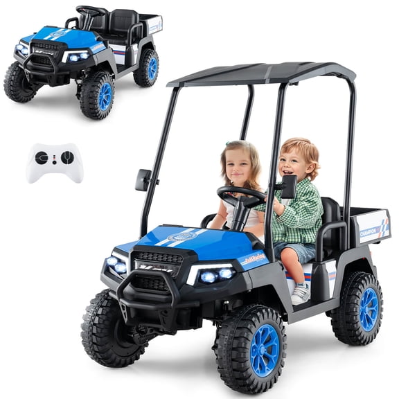 Infans 24V 7AH Kids Golf Cart 4WD 2 Seater Ride on Car w/ Sun Shade & Storage Trunk Navy