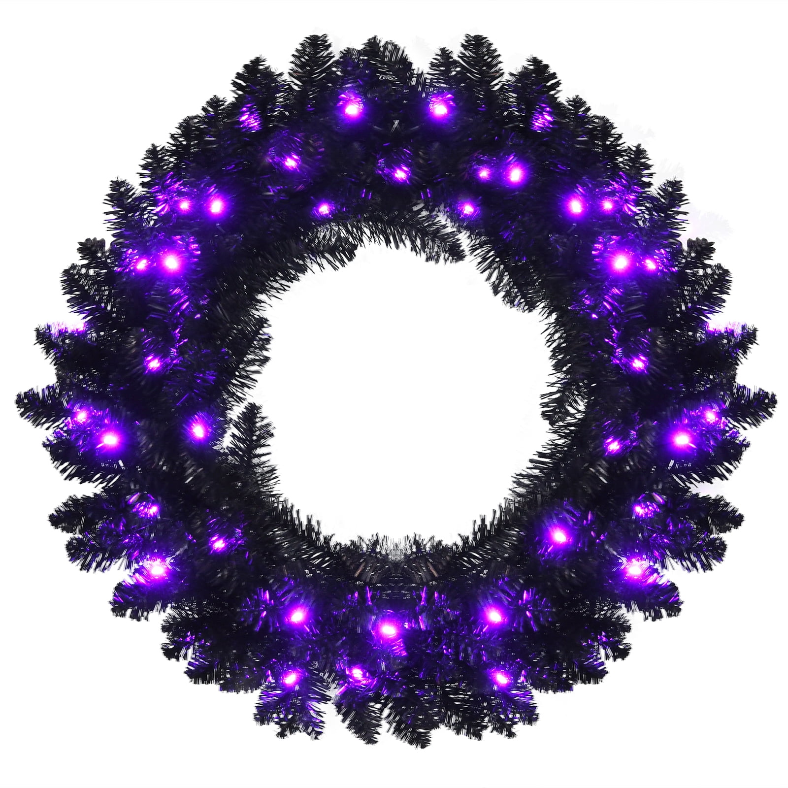Infans 24inch Pre-lit Christmas Halloween Wreath Black w/ 35 Purple LED Lights