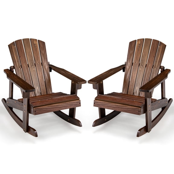 Infans 2PCS Kid Adirondack Rocking Chair Outdoor Solid Wood Slatted seat Backrest Coffee