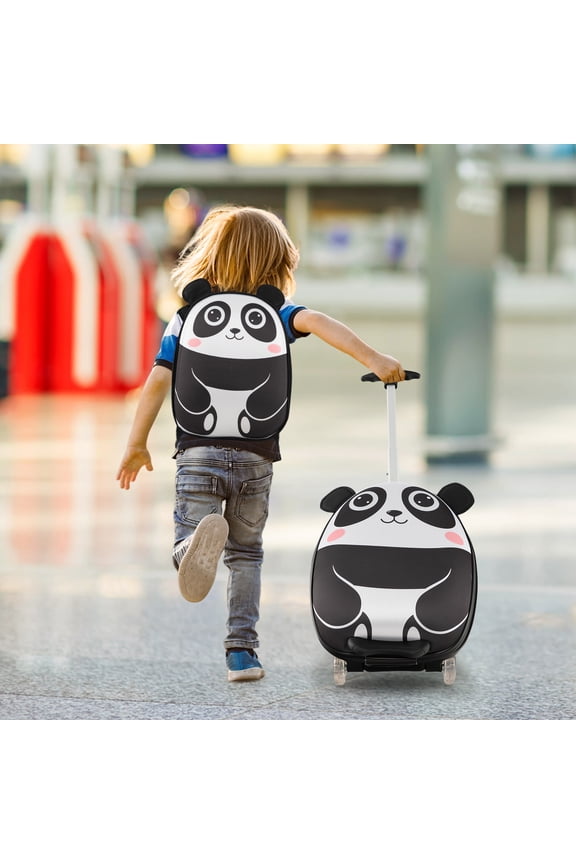 2PCS Kids Carry On Luggage Set 16" Panda Rolling Suitcase w/ 12" Backpack Travel