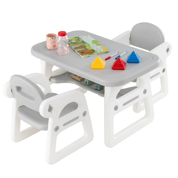 Infans 3-Piece Kids Table and Chair Set Toddler Activity Study Desk w/ Building Blocks