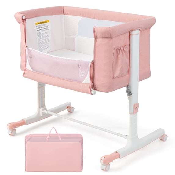 INFANS 3-in-1 Baby Bassinet Beside Crib with 5-Level Adjustable Heights Pink, 34 in x 25 in x 26 in