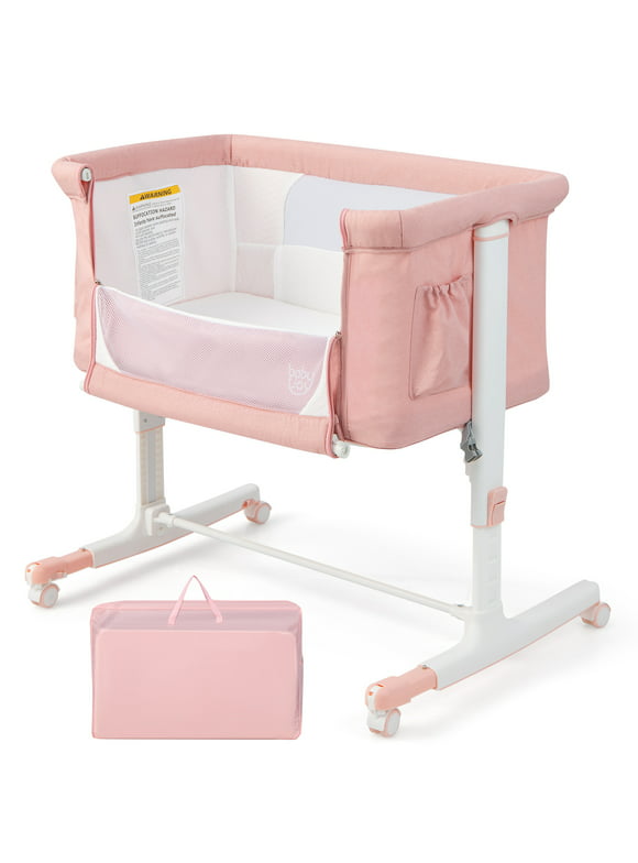 Infans 3-in-1 Baby Bassinet Beside Sleeper Crib with 5-Level Adjustable Heights Pink
