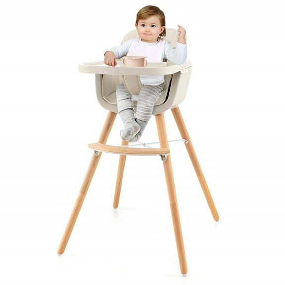 Infans 3 in 1 Convertible Wooden High Chair Baby Toddler w/ Cushion Beige