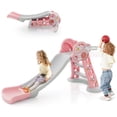 thumbnail image 1 of Infans 3-in-1 Kids Indoor Slide w/ Basketball Hoop & Basketball, Safe Buffer Zone Pink, 1 of 7