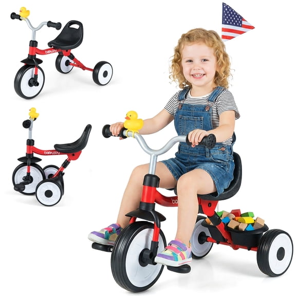 Infans 3-in-1 Kids Tricycle with Lighted Wheels Folding Toddler Trike w/Adjustable Seat