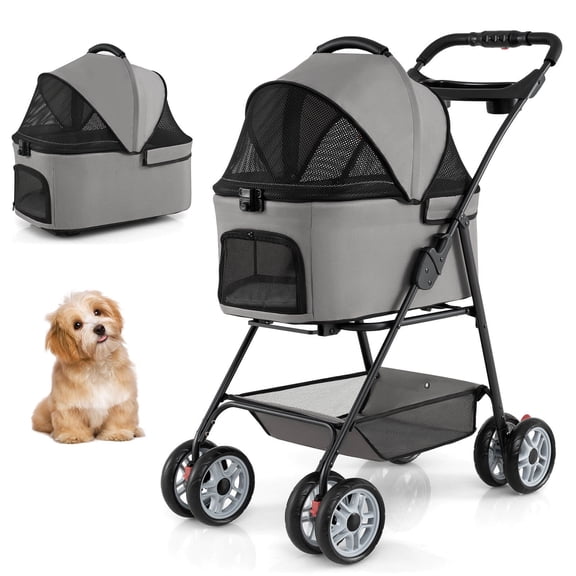 Infans 3 in 1 Pet Stroller w/Removable Carrier, All-Terrain 4-Wheel Foldable Stroller
