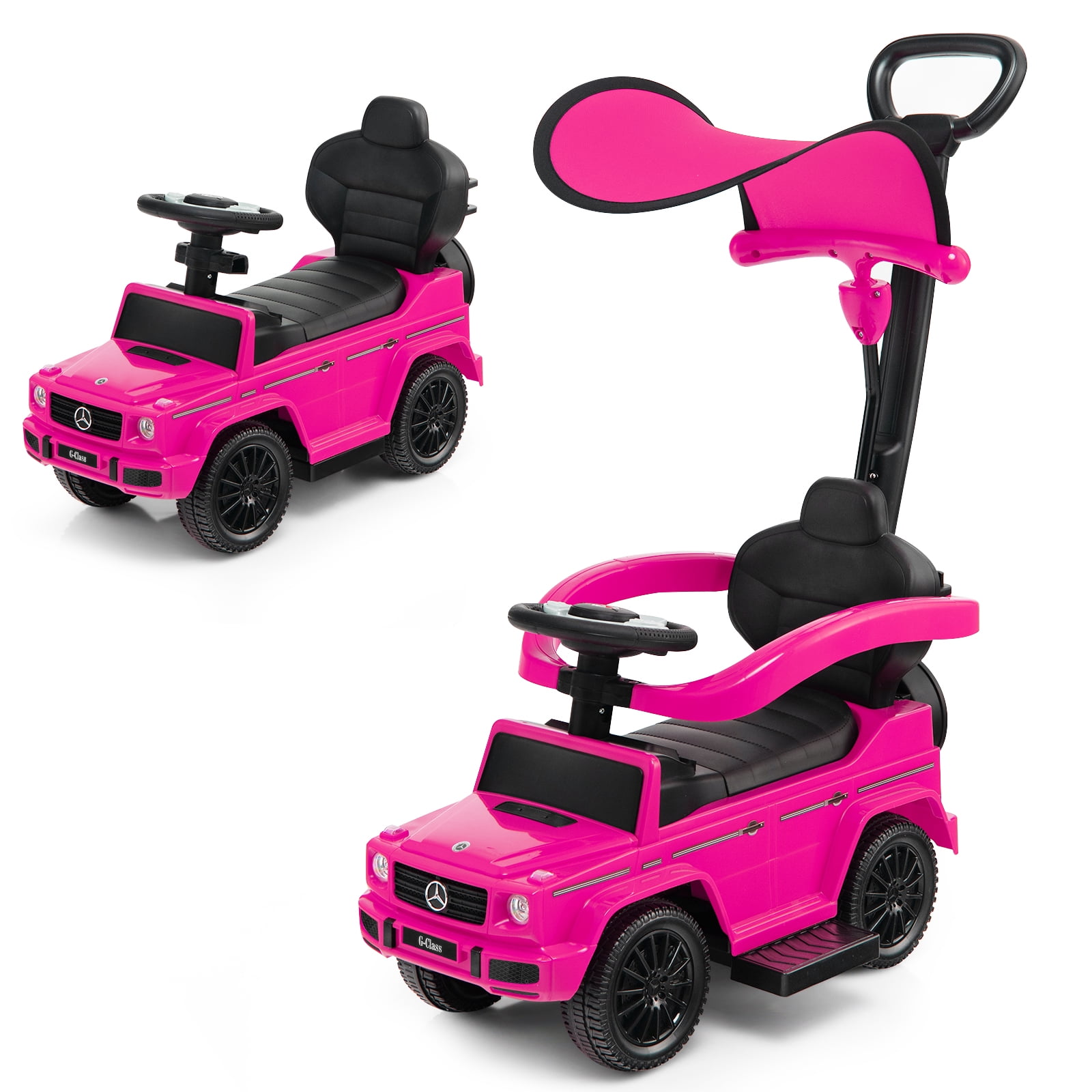 Infans 3 in 1 Ride on Push Car Mercedes Benz G350 Stroller Sliding Car w/ Canopy Pink