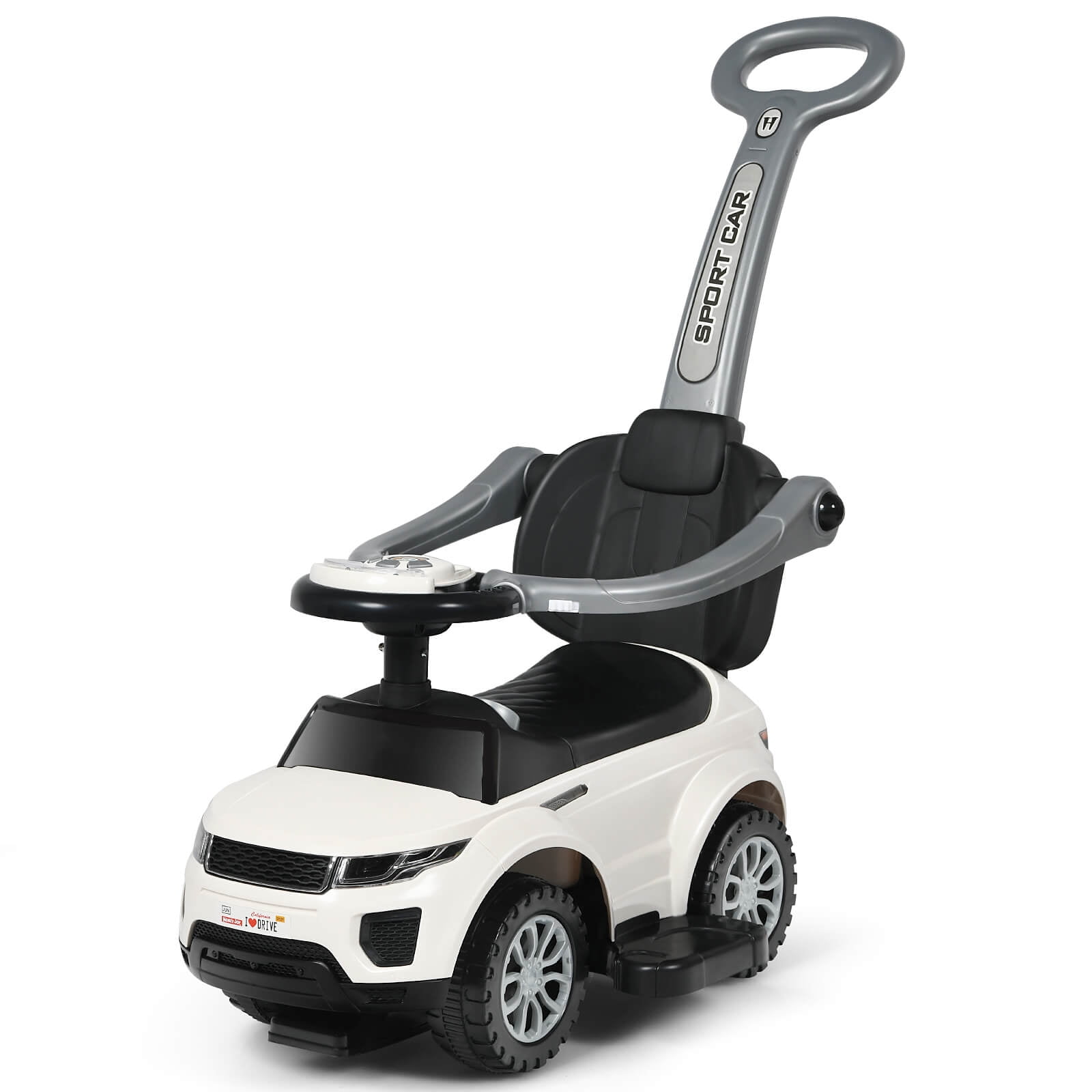 Infans 3 in 1 Ride on Push Car Toddler Stroller Sliding Car w/Music White