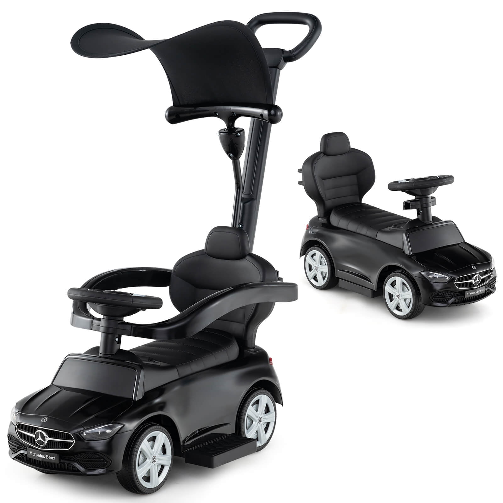 Infans 3-in-1 Toddler Push Car w/Adjustable Canopy Under Seat Storage Realistic Sounds