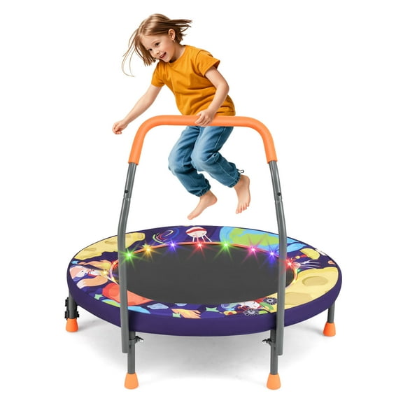 Infans 36" Foldable Kid Trampoline w/ 20 LED Lights Foam Handlebar Padded Safety Cover