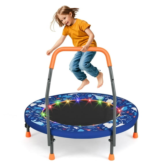 Infans 36" Foldable Kid Trampoline w/ 20 LED Lights Foam Handlebar Padded Safety Cover