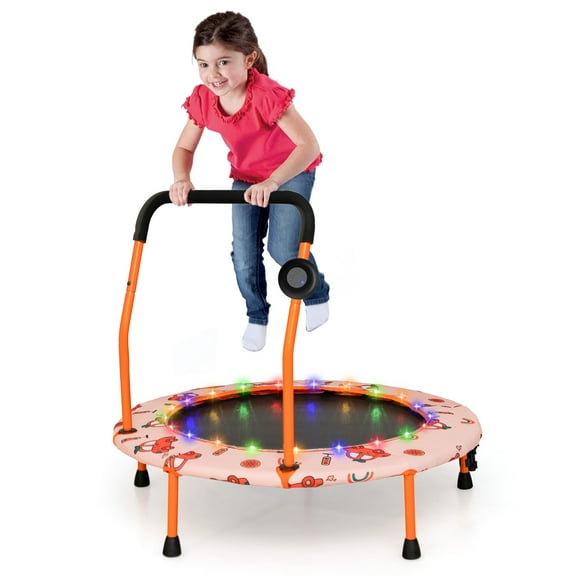 Infans 36" Mini Toddler Trampoline W/LED Bluetooth Speaker Detachable Handle Kids Gifts