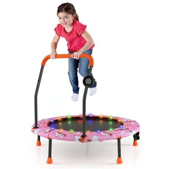 Infans 36" Mini Toddler Trampoline W/LED Bluetooth Speaker Detachable Handle Kids Gifts