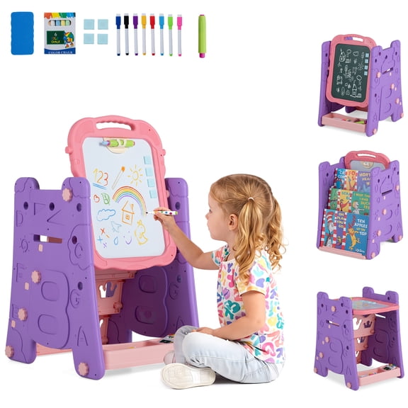 Infans 4 in 1 Art Easel for Kids w/Book Rack Height Adjustable Standing Easel Age 3+