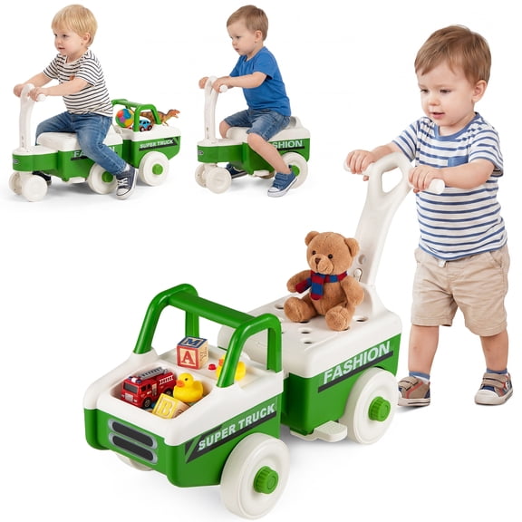 Infans 4 in 1 Ride on Push Car,Sliding Walking Car w/Trailer, Music, Under-Seat Storage