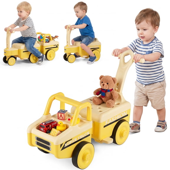 Infans 4 in 1 Ride on Push Car,Sliding Walking Car w/Trailer, Music, Under-Seat Storage