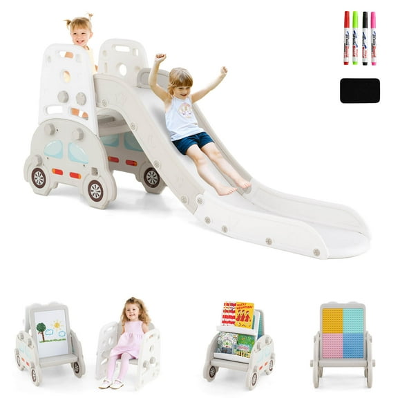 Infans 5 in 1 Convertible Toddler Slide Set with Stool, Book Rack for Boys & Girls
