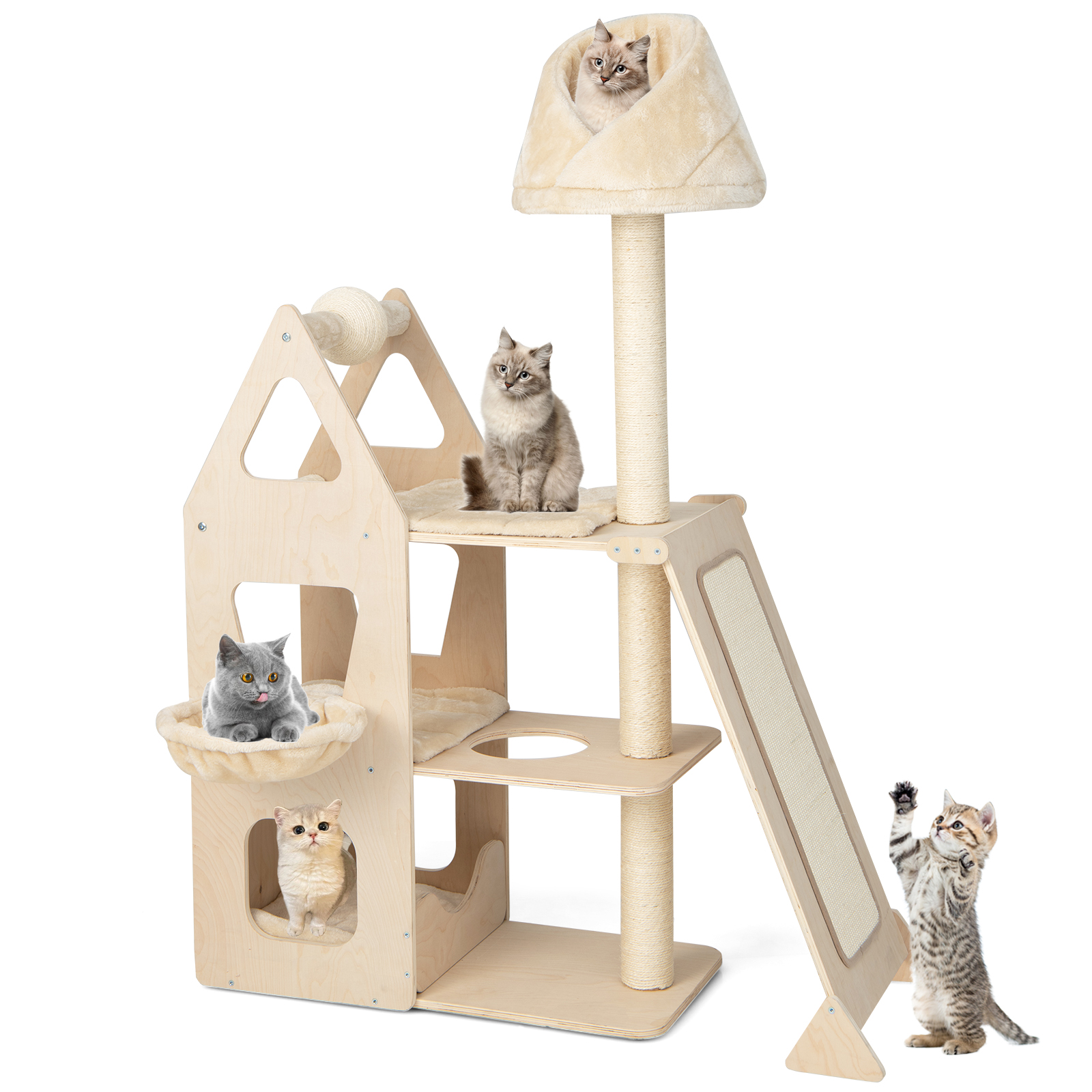 Infans 52" Tall Cat Tree w/ Scratching Post Ball & Board Plush Condo Padded Perch