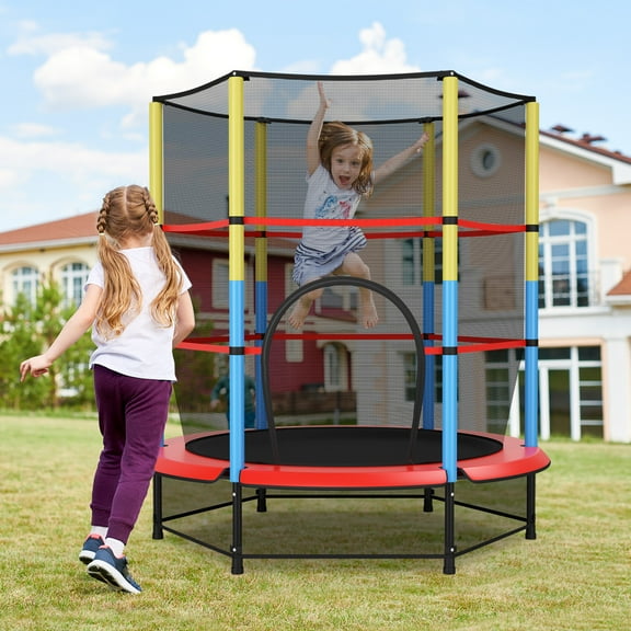 Infans 55" Kids Trampoline Recreational Bounce Jumper W/Safety Enclosure Net Heavy-duty