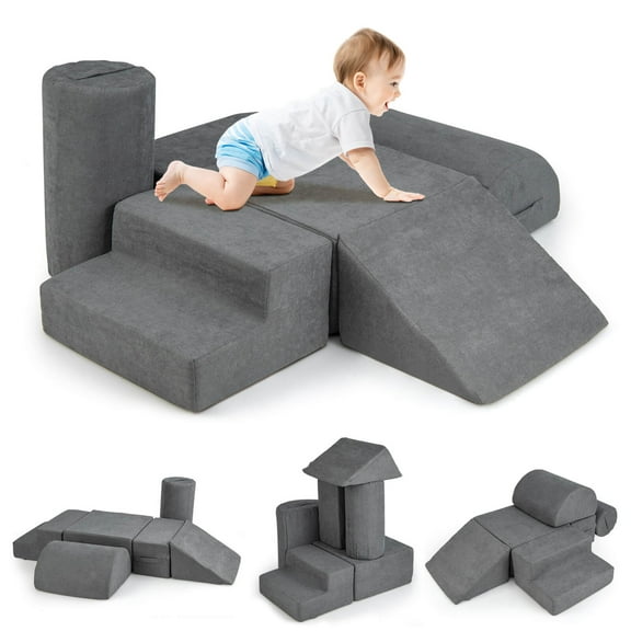 Infans 6 Pcs Toddler Climbing Blocks with Handles Chenille Fabric Cover Corner Play Gym