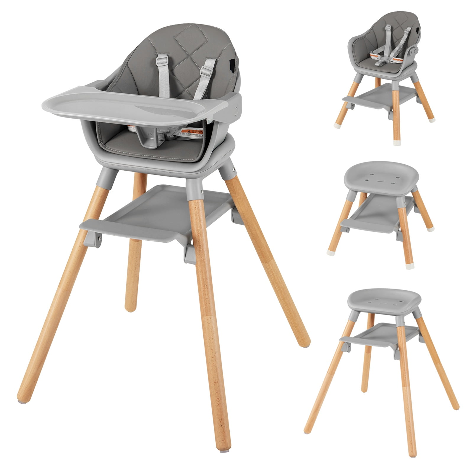 Infans 6-in-1 Convertible Wooden Baby Highchair Infant Feeding Chair w/ Removable Tray