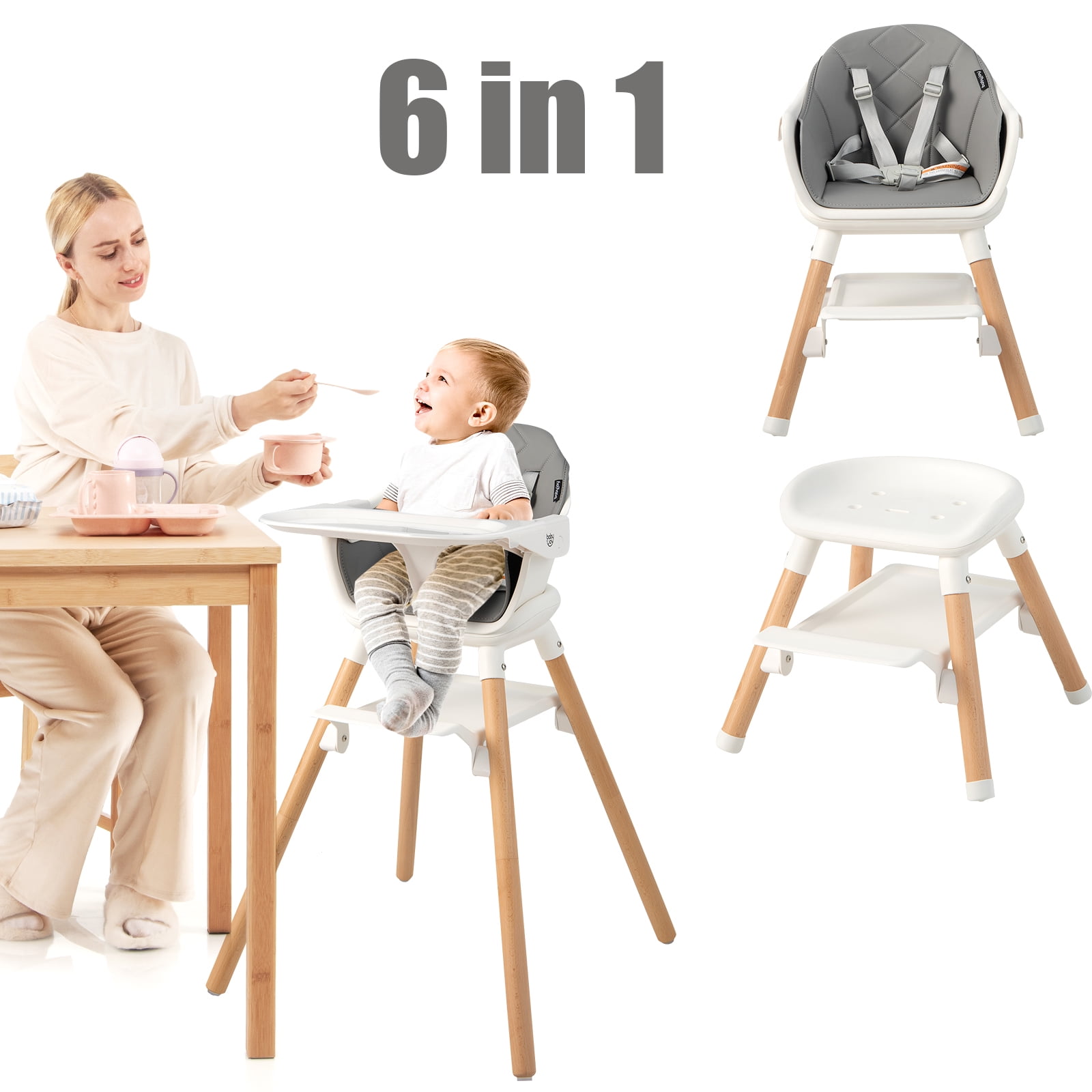 Infans 6in1 Convertible Wooden Baby Highchair Infant Feeding Chair w