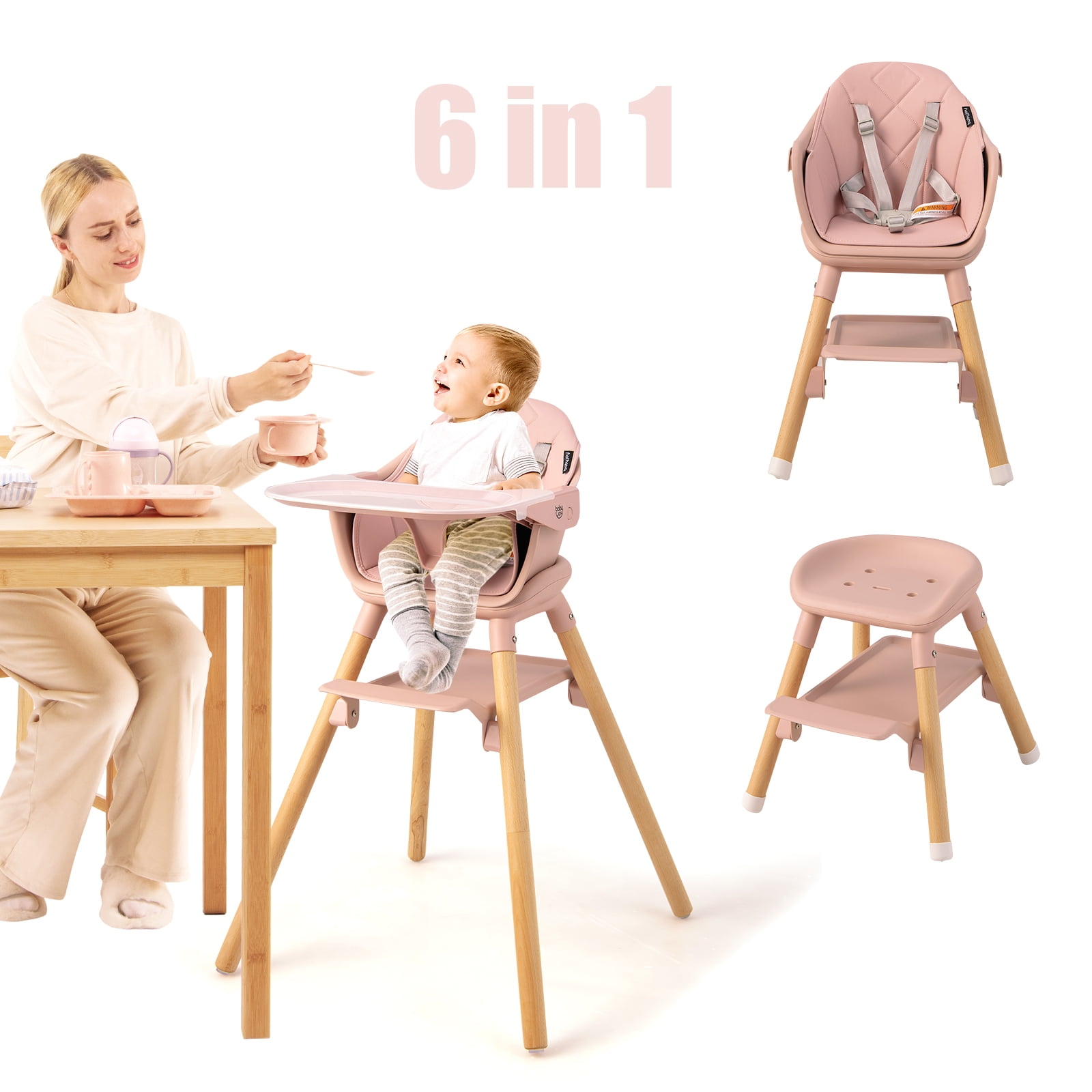 Infans 6-in-1 Convertible Wooden Baby Highchair Infant Feeding Chair w ...