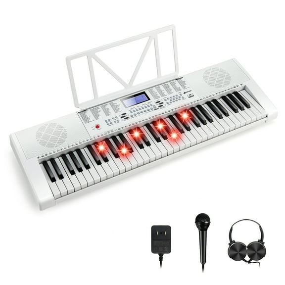 Infans 61-Key Electric Piano Portable Digital Keyboard w/Lighted Key Music Stand White