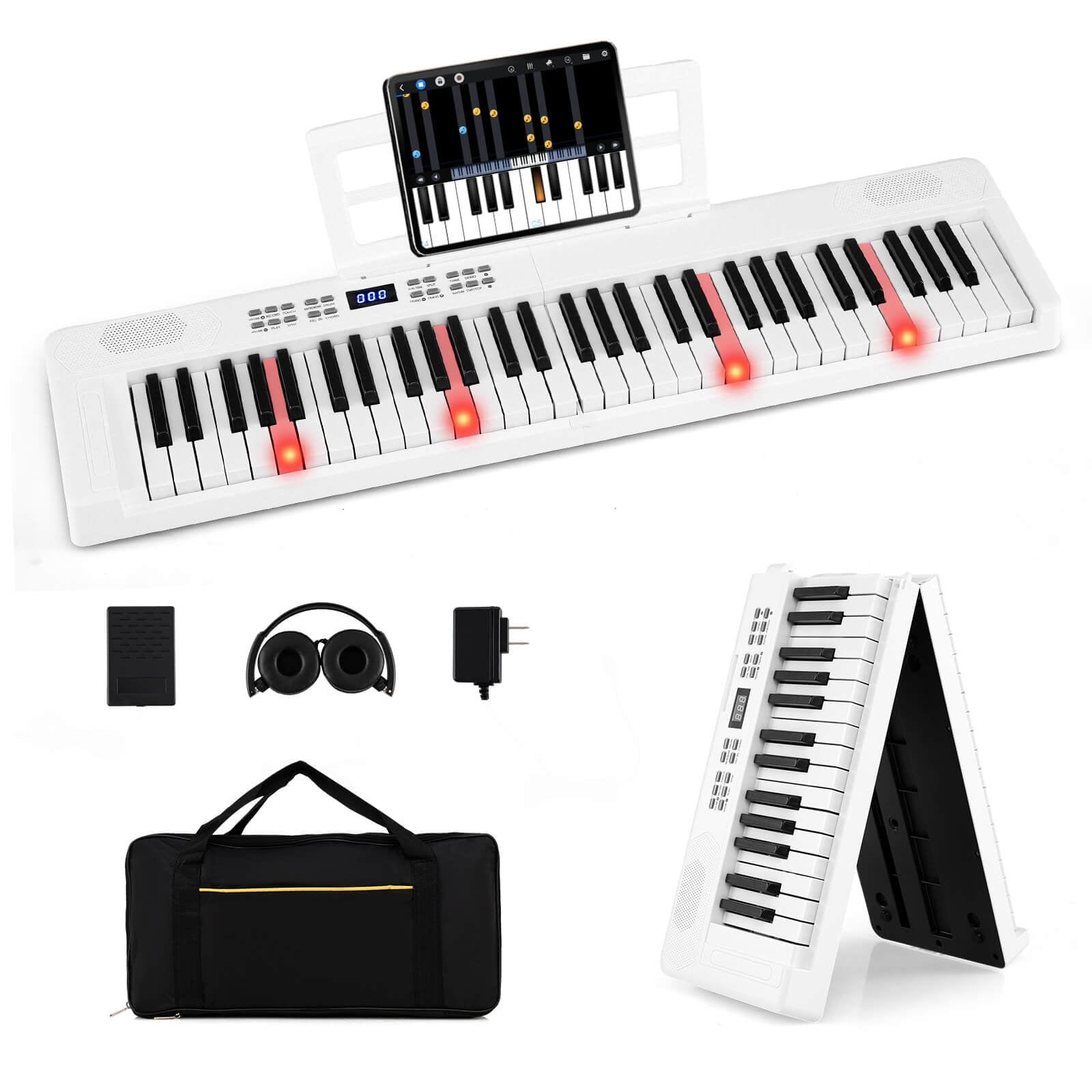 Infans 61-Key Foldable Piano Keyboard w/MIDI Split Function Headphone Sustain Pedal