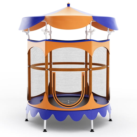 Infans 64" Kids Trampoline w/ Detachable Canopy Safety Enclosure Net Foam Handle Orange