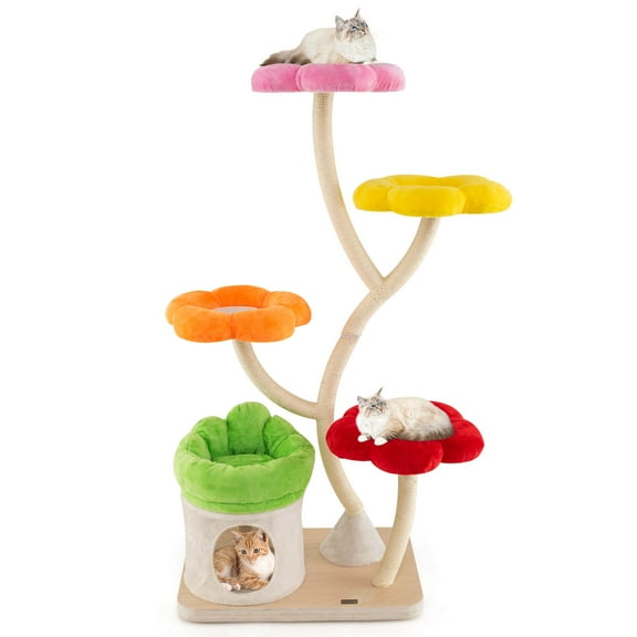 Infans 64" Multi-layer Cat Tower w/4 Colorful Flower-shaped Platforms Scratching Posts