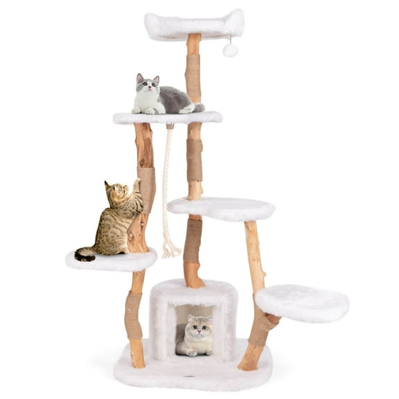 Infans 66" Tall Solid Wood Cat Tree w/ Perch Condo Jute Scratching Posts Sisal Rope