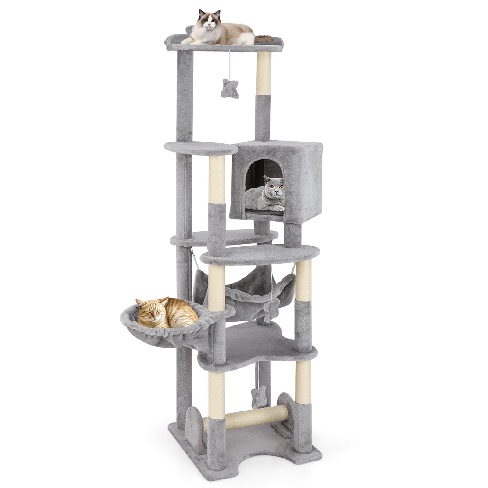 Infans 69" Tall Cat Tree w/ Top Perch Cozy Condo Basket Bed Hammock Basket Bed Indoor
