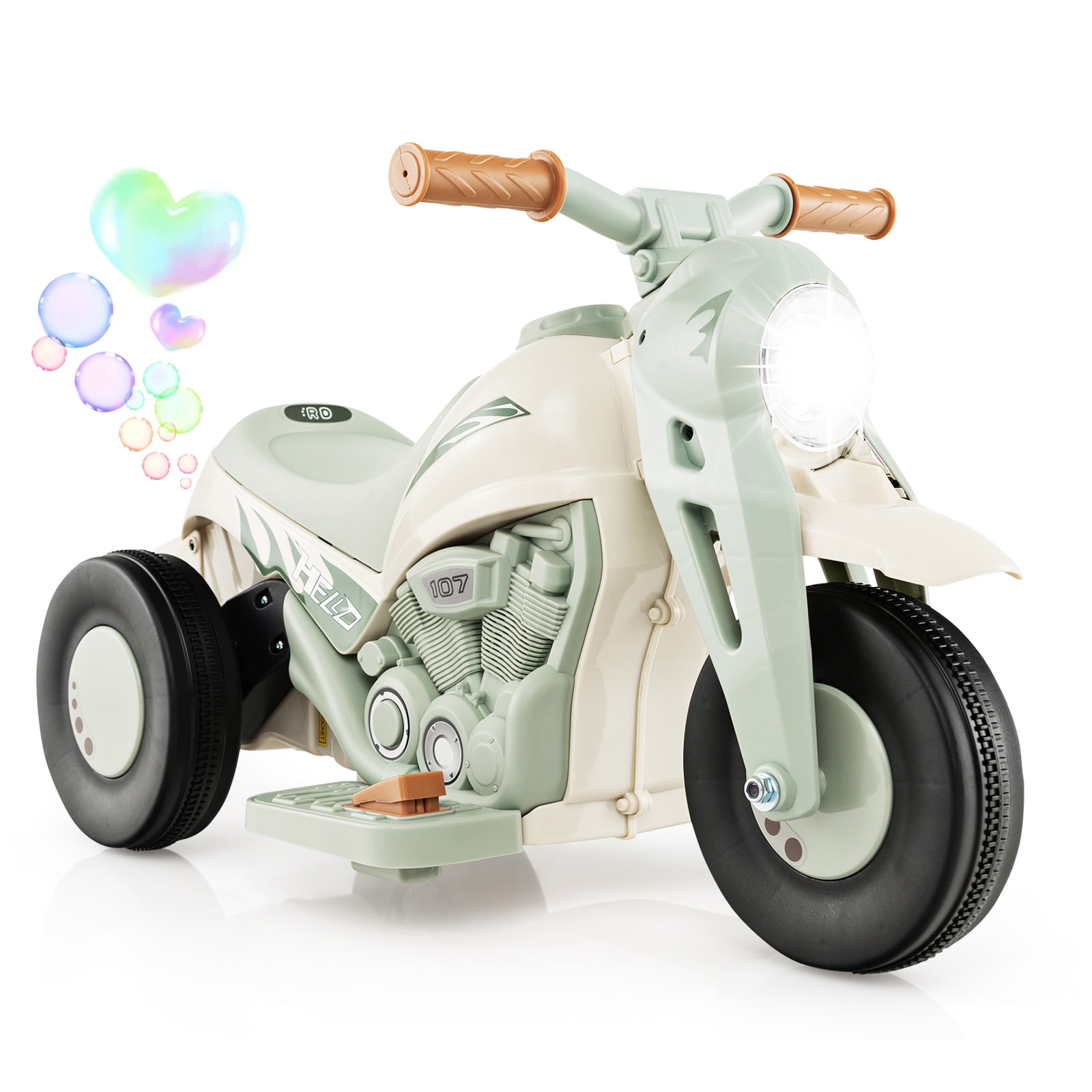 Infans 6V Kids Bubble Car Electric Ride on Motorcycle w/ Music Button & LED Headlight