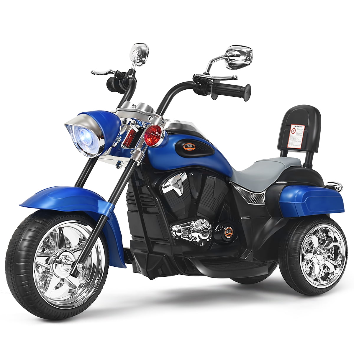 Blue 6V Kids Ride-On Chopper Motorcycle with Headlight and Horn