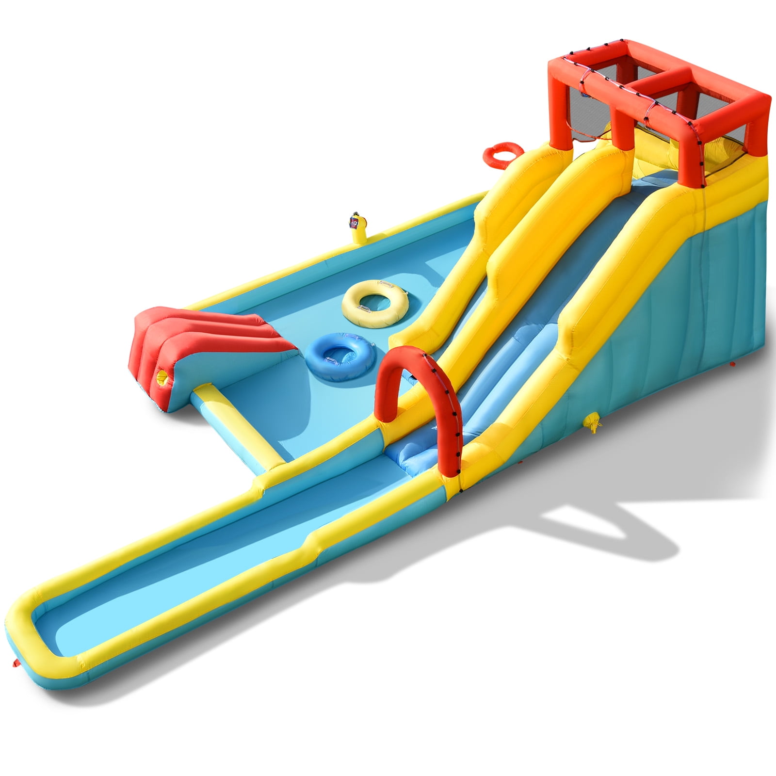 Infans 7 in 1 Inflatable Dual Slide Water Park Climbing Bouncer Without Blower