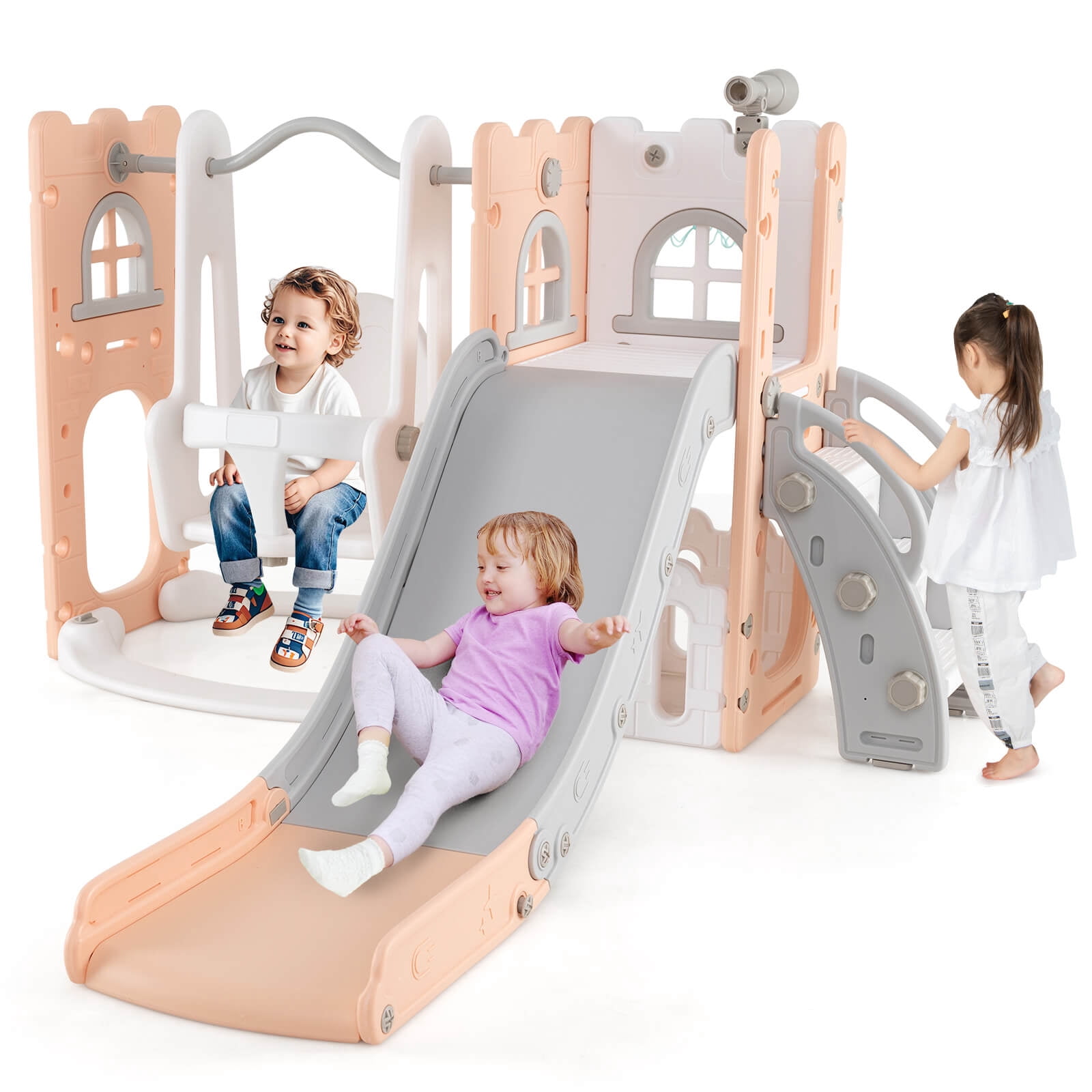 Infans 7-in-1 Toddler Slide & Swing Set Indoor Playground for Kids Age 1-3 Years Old