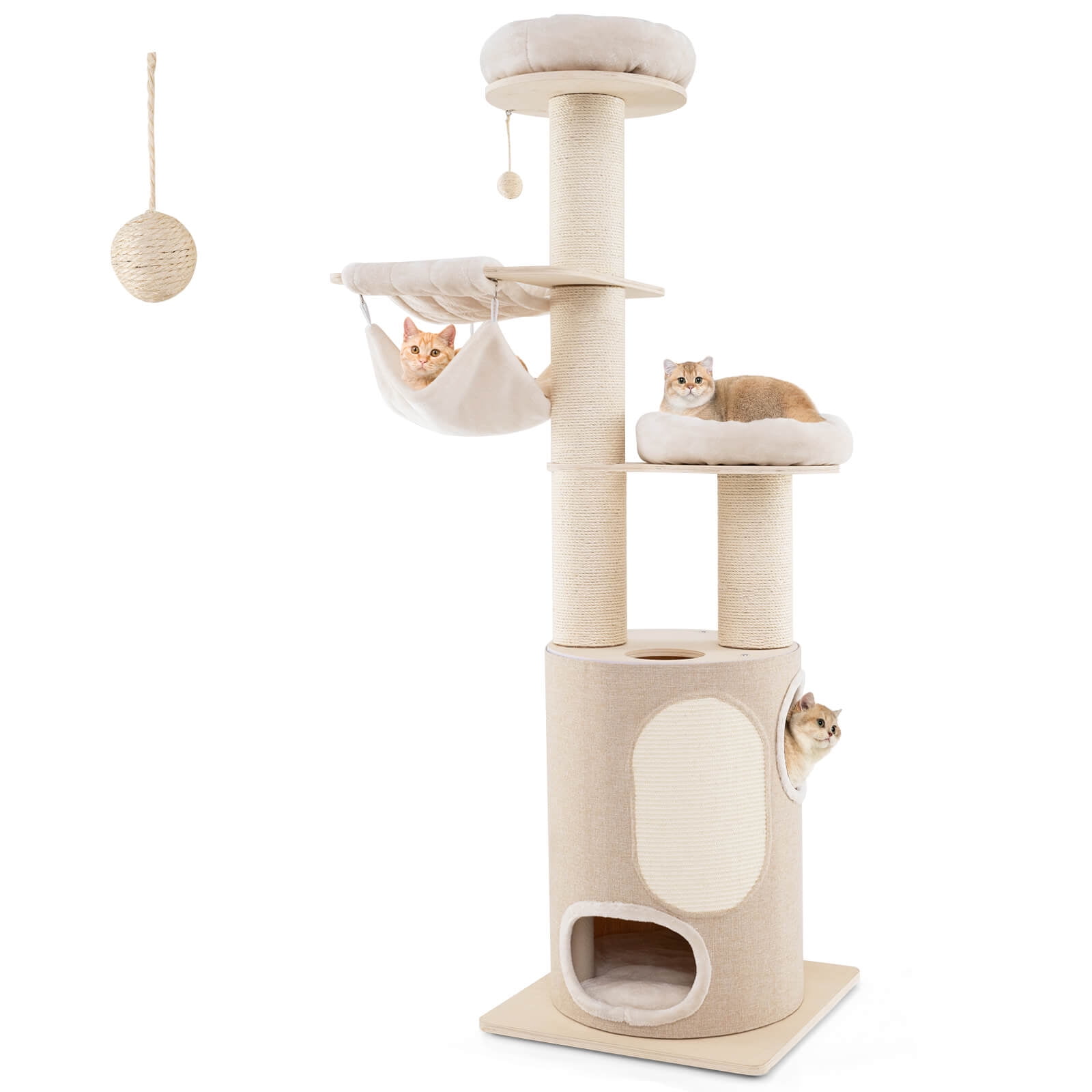 Infans 74" Tall Wooden Cat Tower Tree w/ 2-Story Cat Condo  2-Style Hammocks
