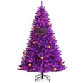 thumbnail image 1 of Infans 7ft Pre-lit Purple Halloween Christmas Tree w/ Orange Lights Pumpkin Decorations, 1 of 7