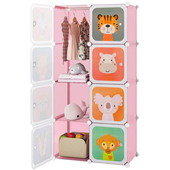 Infans 8-Cube Kids Wardrobe Baby Dresser Bedroom Armoire Clothes Hanging Closet w/Doors