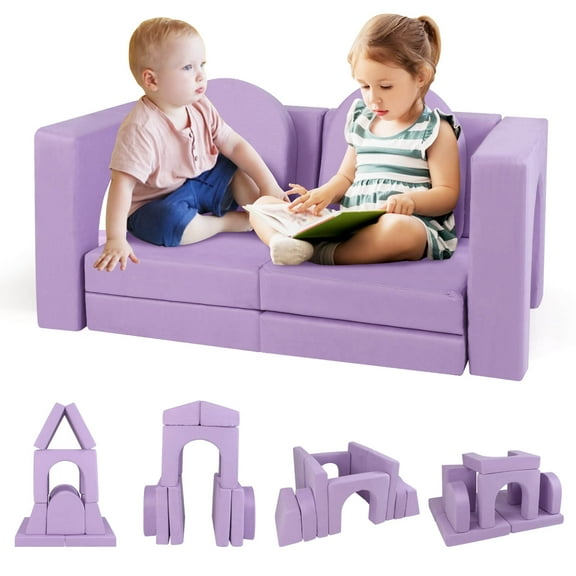 Infans 8 PCS Modular Kids Play Couch Sofa with Suede Fabric Cover High-Density Foam