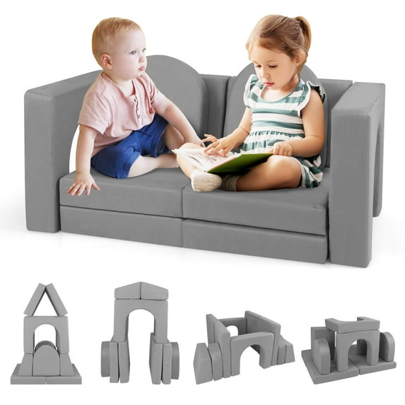 Infans 8 PCS Modular Kids Play Couch Sofa with Suede Fabric Cover High-Density Foam