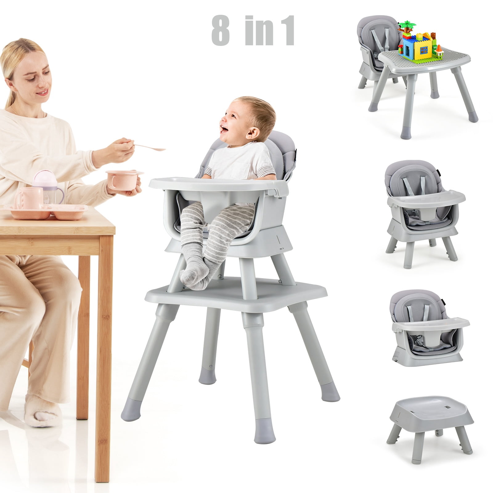 Infans 8-in-1 Baby High Chair w/ Double-layer Cushions Multifunctional Toddler