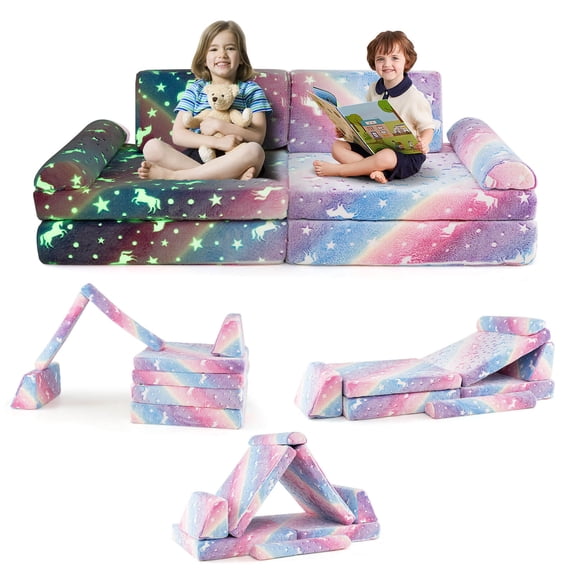 Infans 8PCS Modular Kids Play Couch w/Handles Machine Washable Covers for Building Fort
