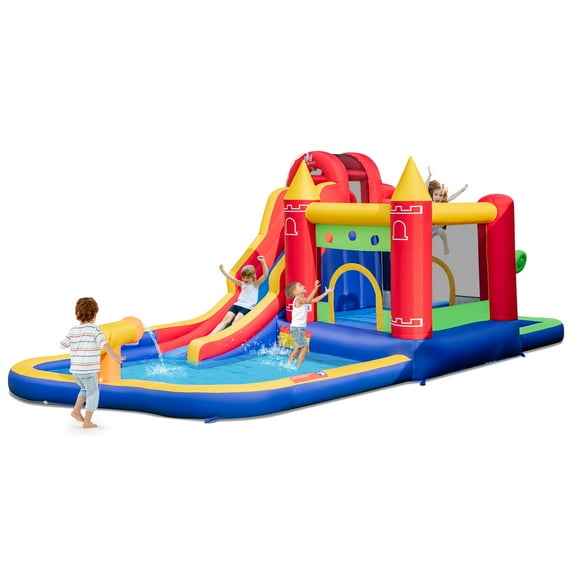 Infans 9-in-1 Inflatable Bounce Castle w/Waterslide Water Cannon without Blower for 3+